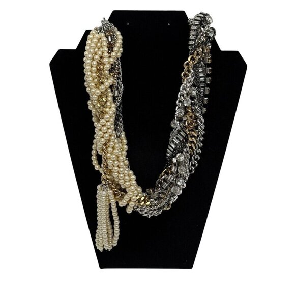 Banana Republic Jewelry - Banana Republic Super Chunky Layered Pearl Crystal Necklace Chain Statement